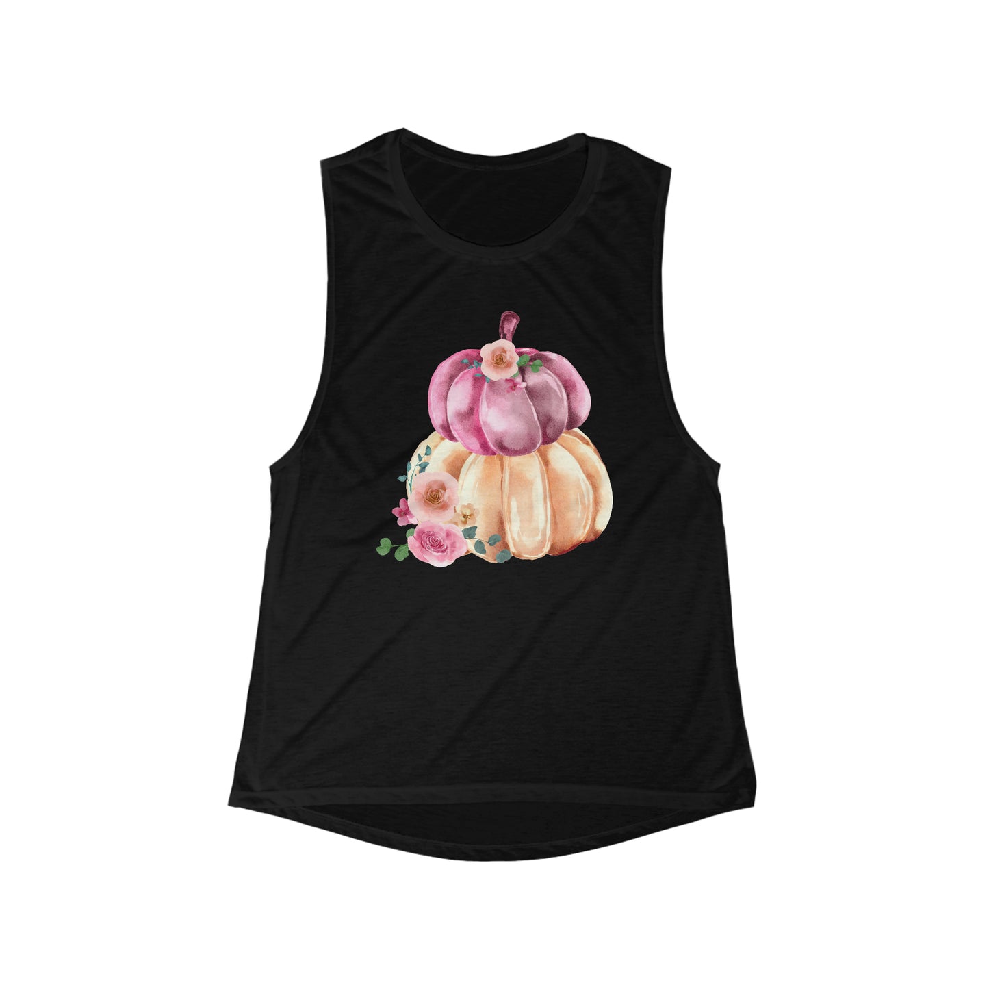 Fall Nature-Inspired Watercolor Pumpkin and Flower Women's Flowy Muscle Tank
