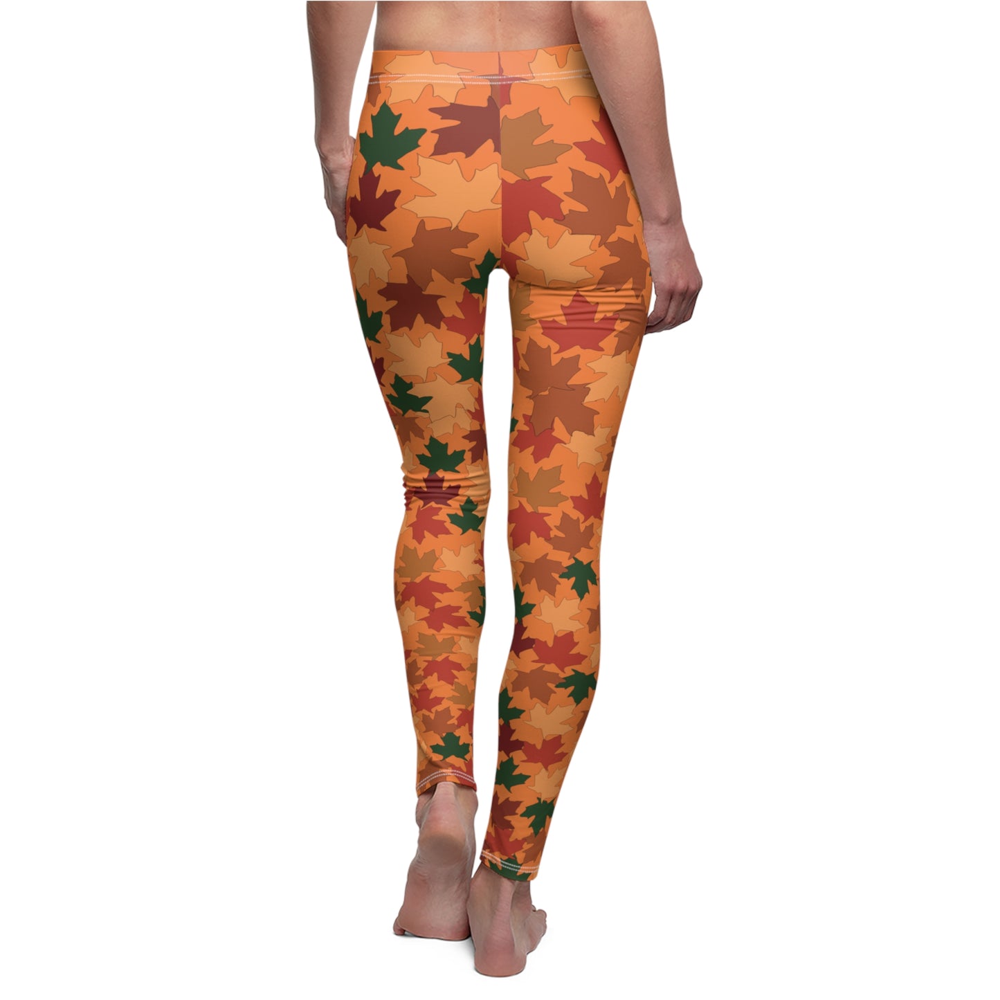 Fall Leaf Leggings for Women, orange background, warm, comfy, gift for her, gift for teacher, athleisure, Autmn season, Fall season