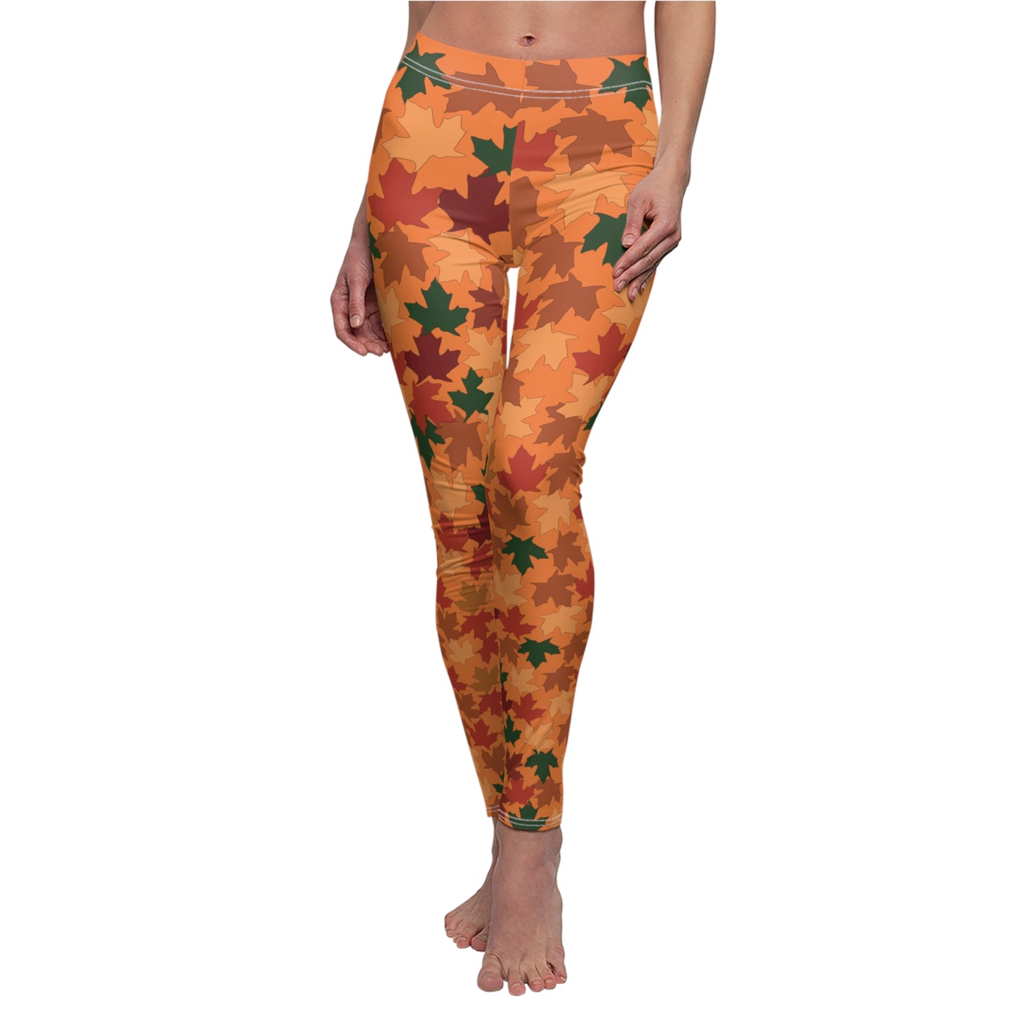 Fall Leaf Leggings for Women, orange background, warm, comfy, gift for her, gift for teacher, athleisure, Autmn season, Fall season