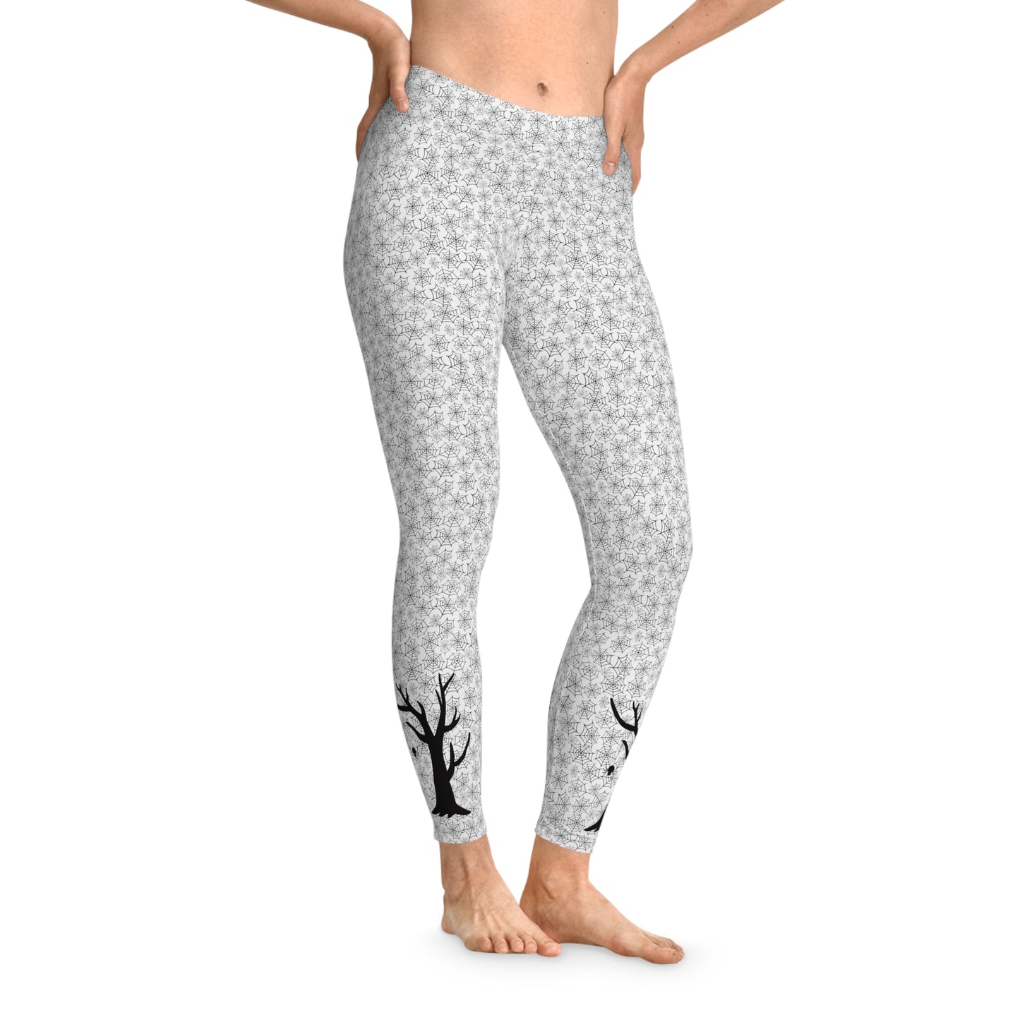 Spiderweb Silhouette Tree Leggings - Ankle-Length, Mid Waist Fit, Polyester Elastane Blend, Yoga Leggings