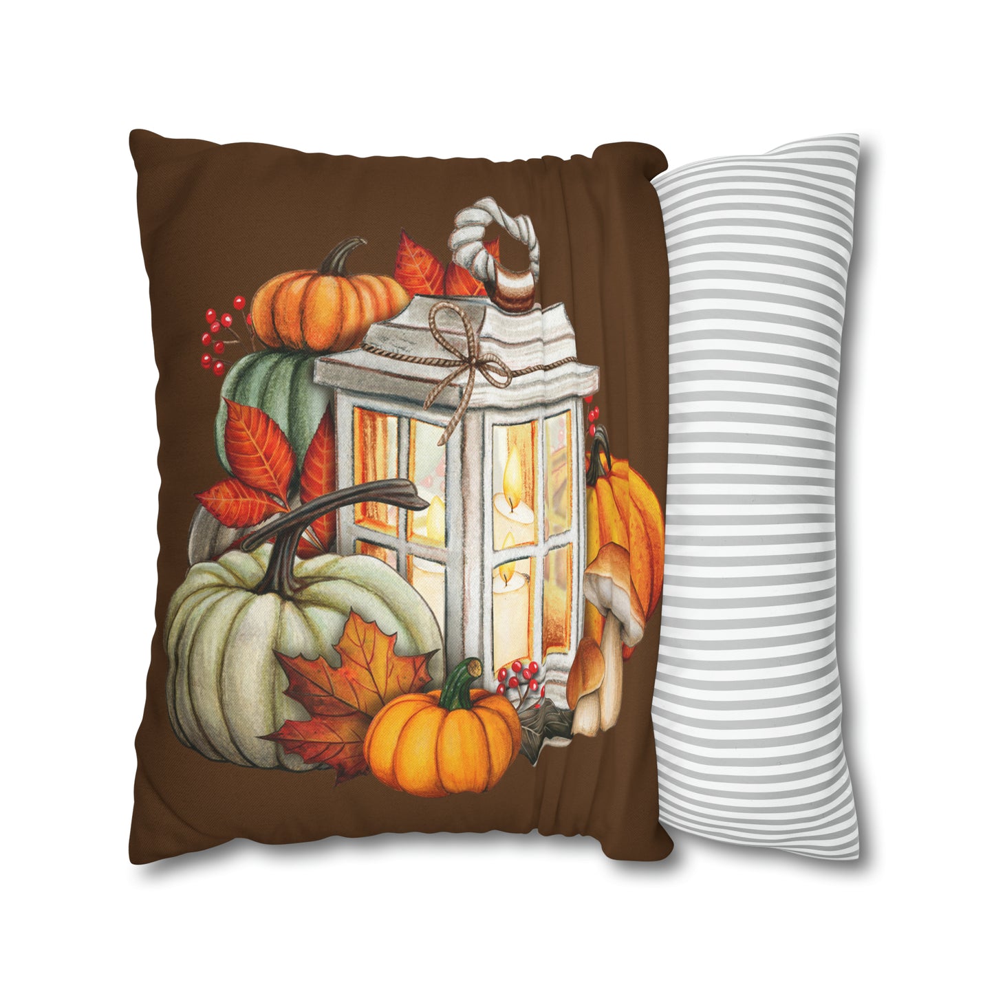 Rustic Lantern and Fall Foliage Spun Polyester Square Pillow Case