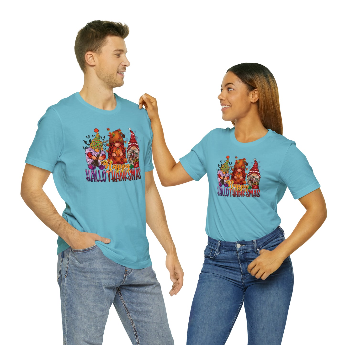 Happy HalloThanksmas Tee - Celebrate Every Season with Gnome-tastic Charm, Holiday Gift