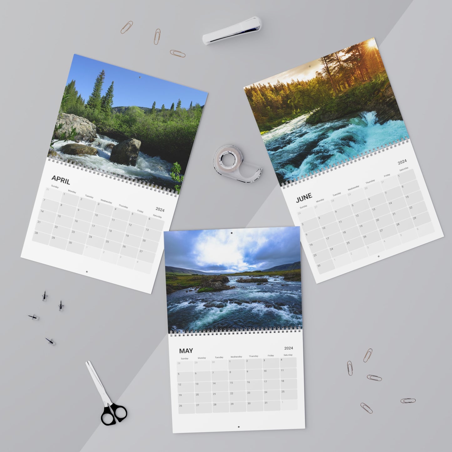 2024 Nature's Tranquility Calendar - Mountain & Forest Streams, Rivers, Rushing Waters, and Serene Moments