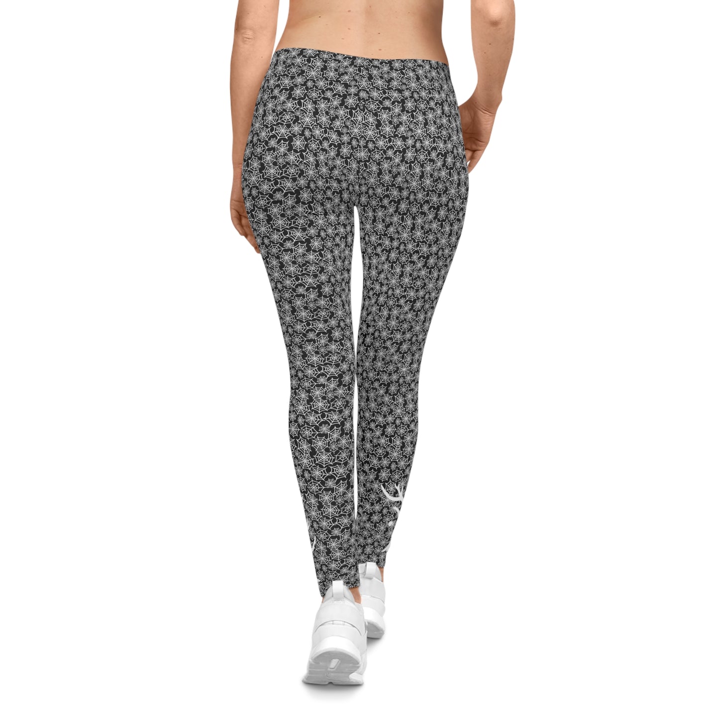 Spiderweb Silhouette Tree Leggings Black with White - Ankle-Length, Mid Waist Fit, Polyester Elastane Blend