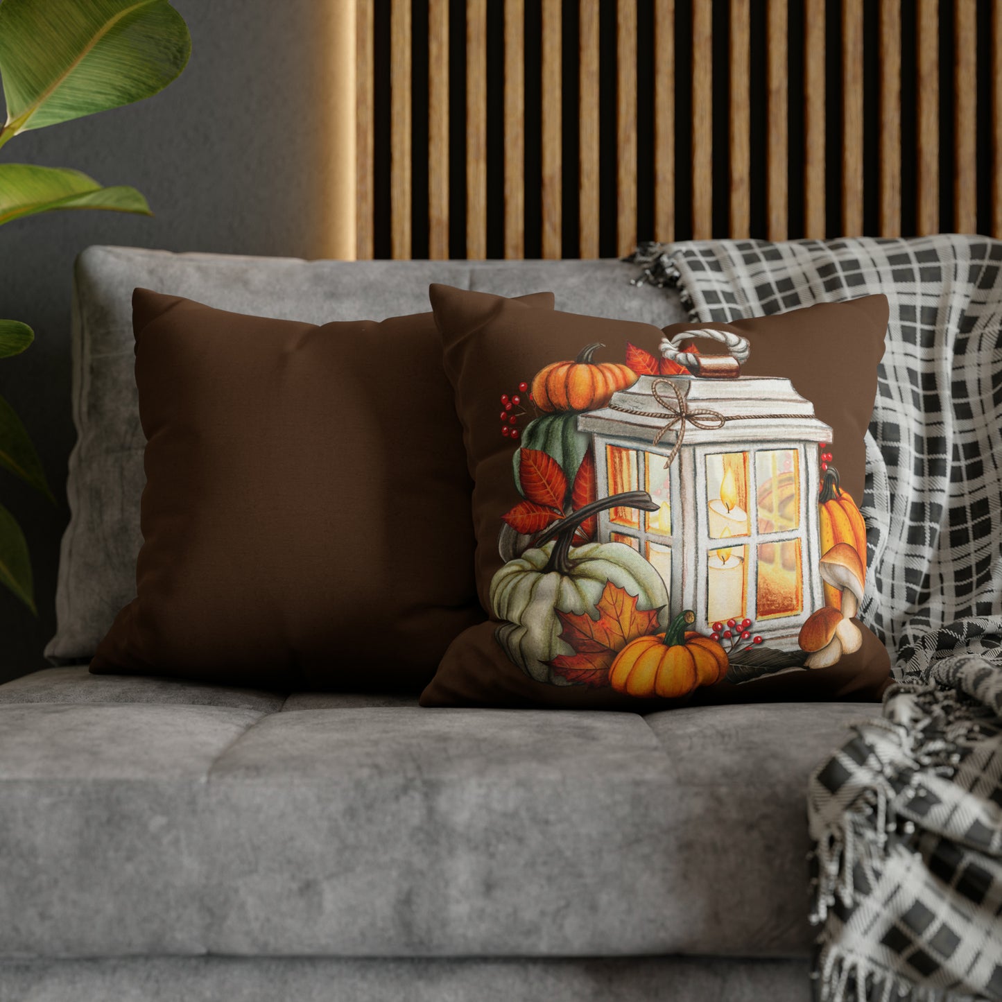 Rustic Lantern and Fall Foliage Spun Polyester Square Pillow Case