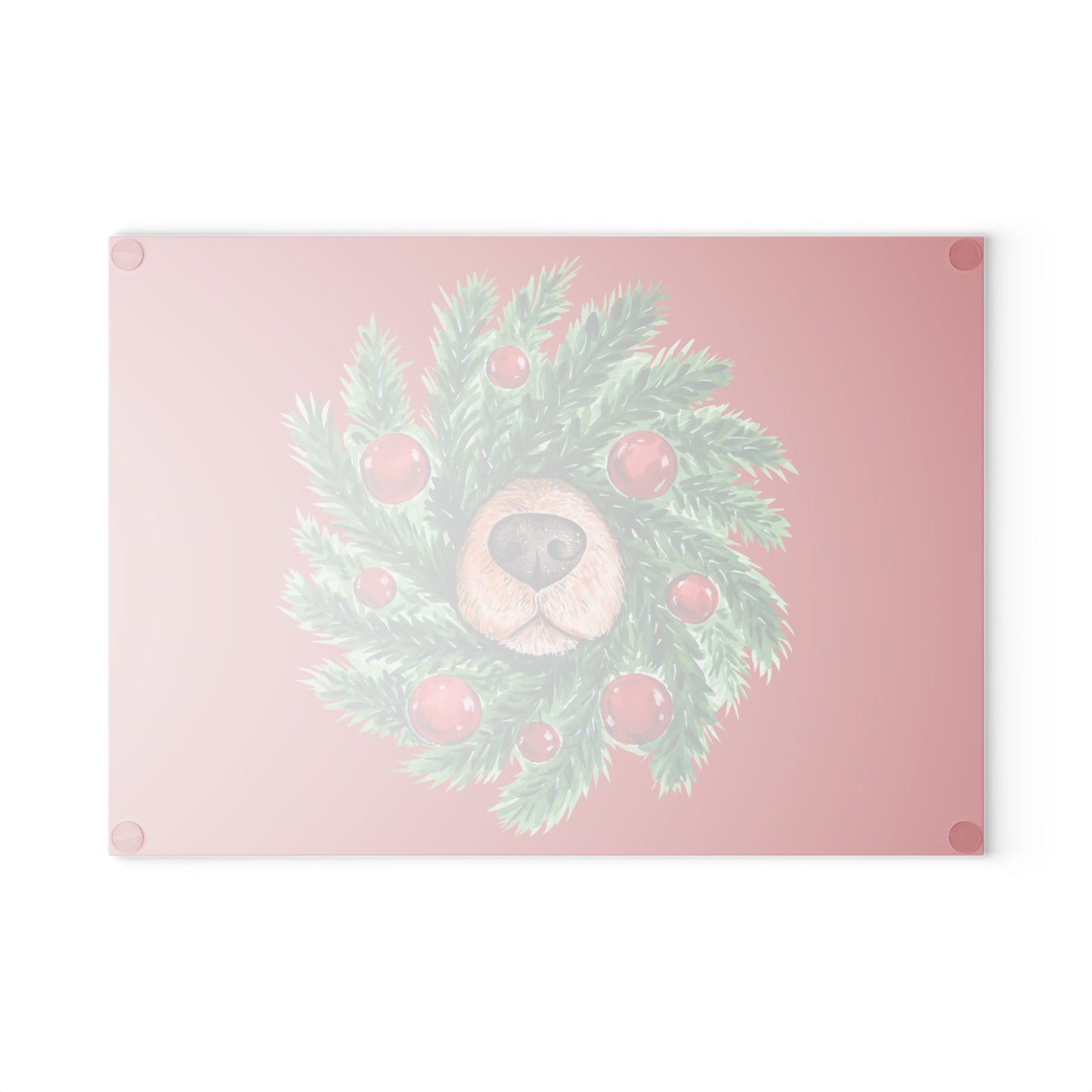 Whimsical Christmas Wreath Glass Cutting Board with Dog Nose - Festive Kitchen Decor in Two Sizes