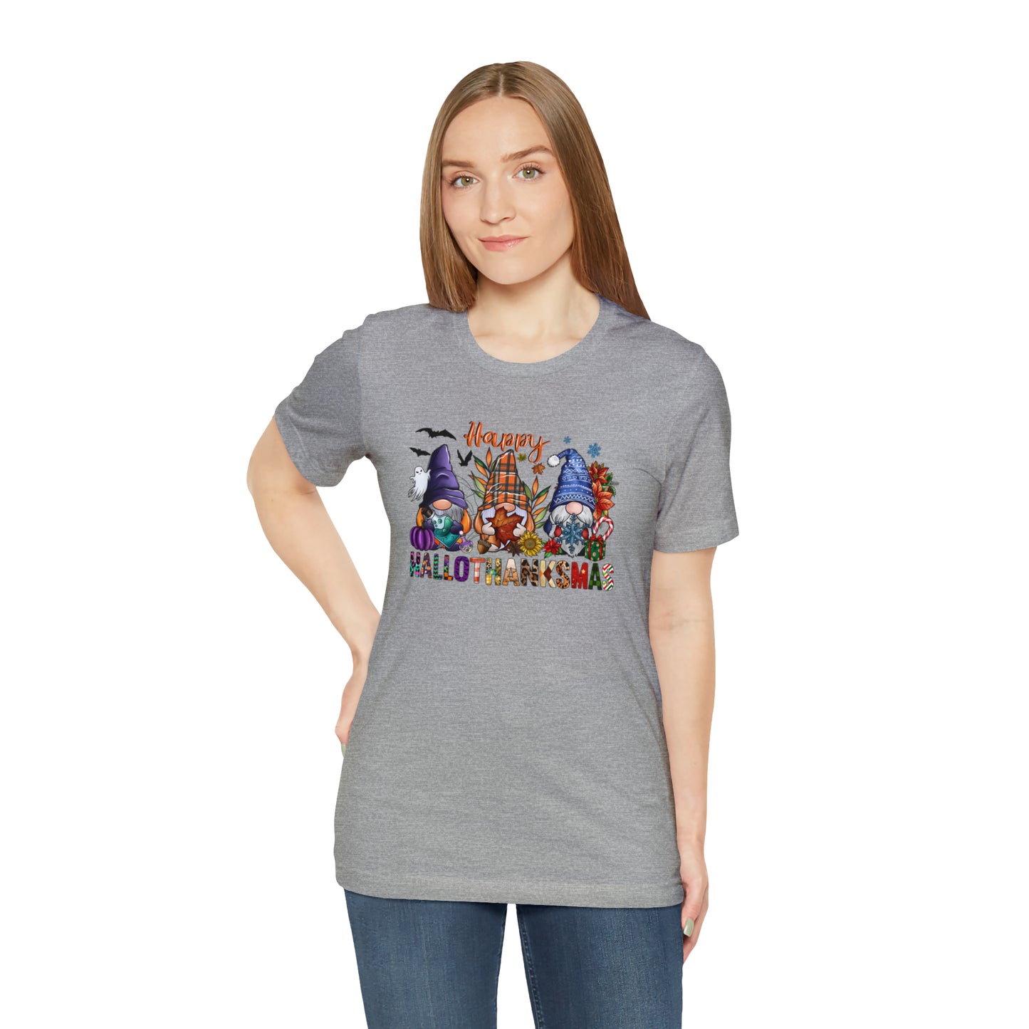 Year-Round Holiday Joy Gnome Trio Tee - Happy HALLOTHANKSMAS Celebration - Holiday Shirt