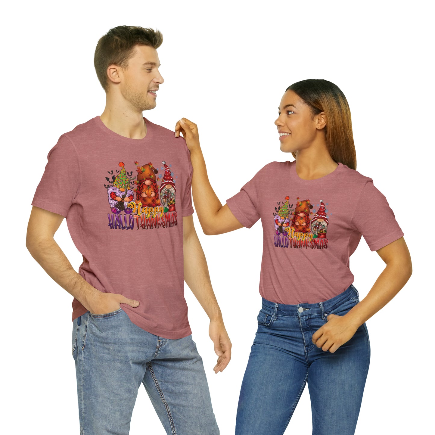 Happy HalloThanksmas Tee - Celebrate Every Season with Gnome-tastic Charm, Holiday Gift