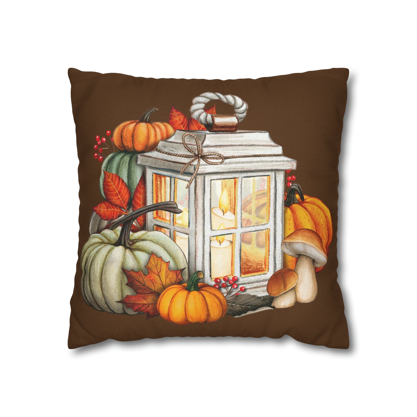 Rustic Lantern and Fall Foliage Spun Polyester Square Pillow Case