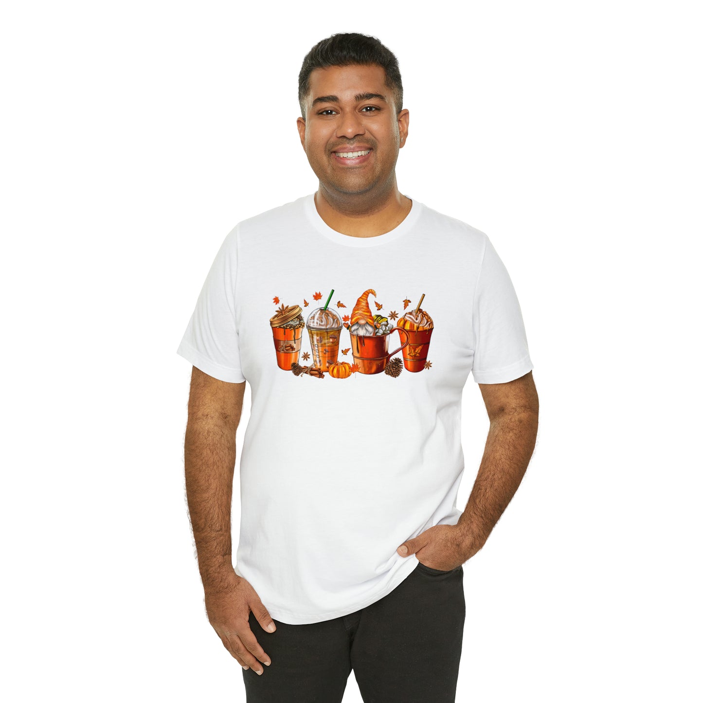 Gnomes & Gourmet Coffee Tee - Sip, Savor, and Embrace Autumn's Warmth, Holiday Tee Shirt