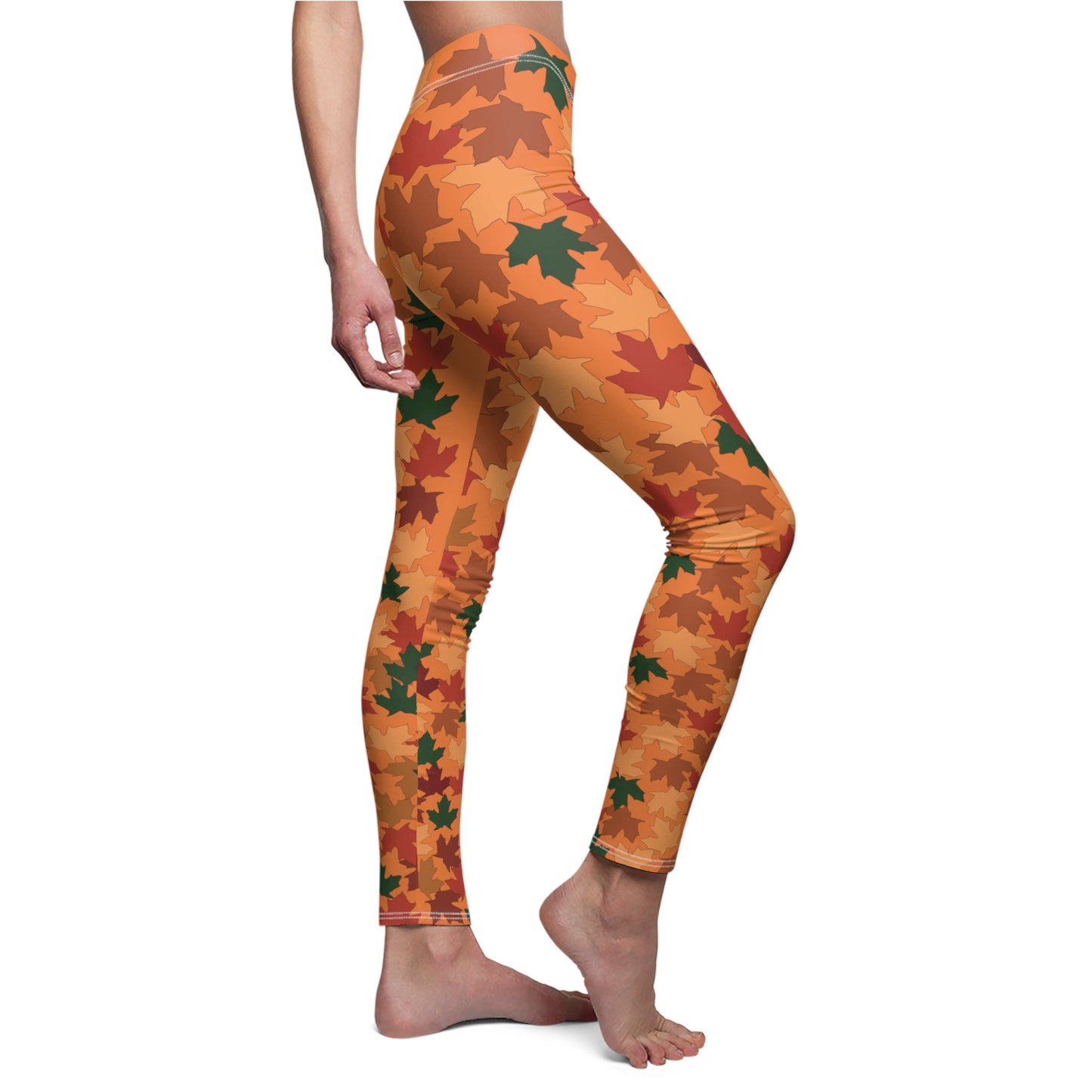Fall Leaf Leggings for Women, orange background, warm, comfy, gift for her, gift for teacher, athleisure, Autmn season, Fall season