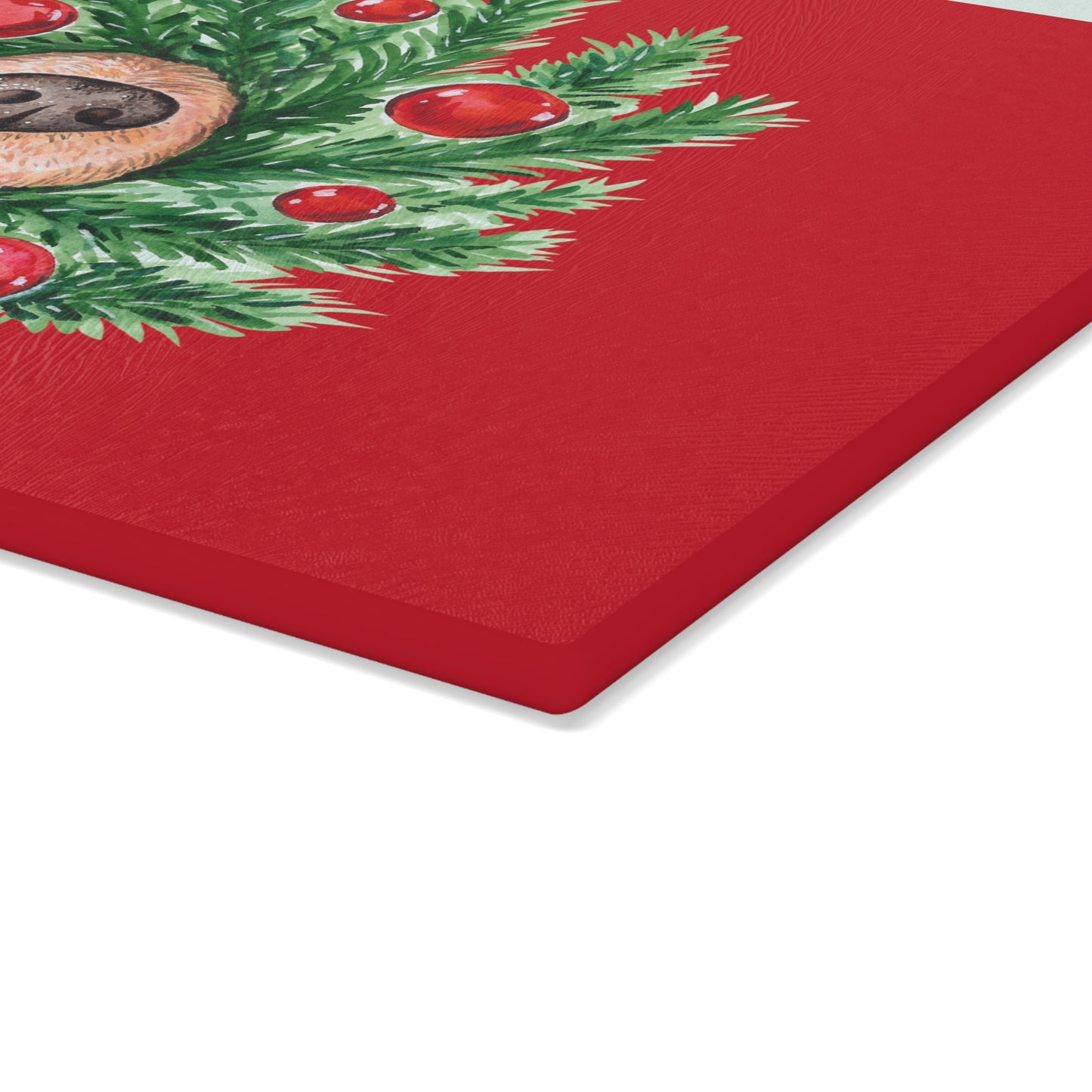 Whimsical Christmas Wreath Glass Cutting Board with Dog Nose - Festive Kitchen Decor in Two Sizes