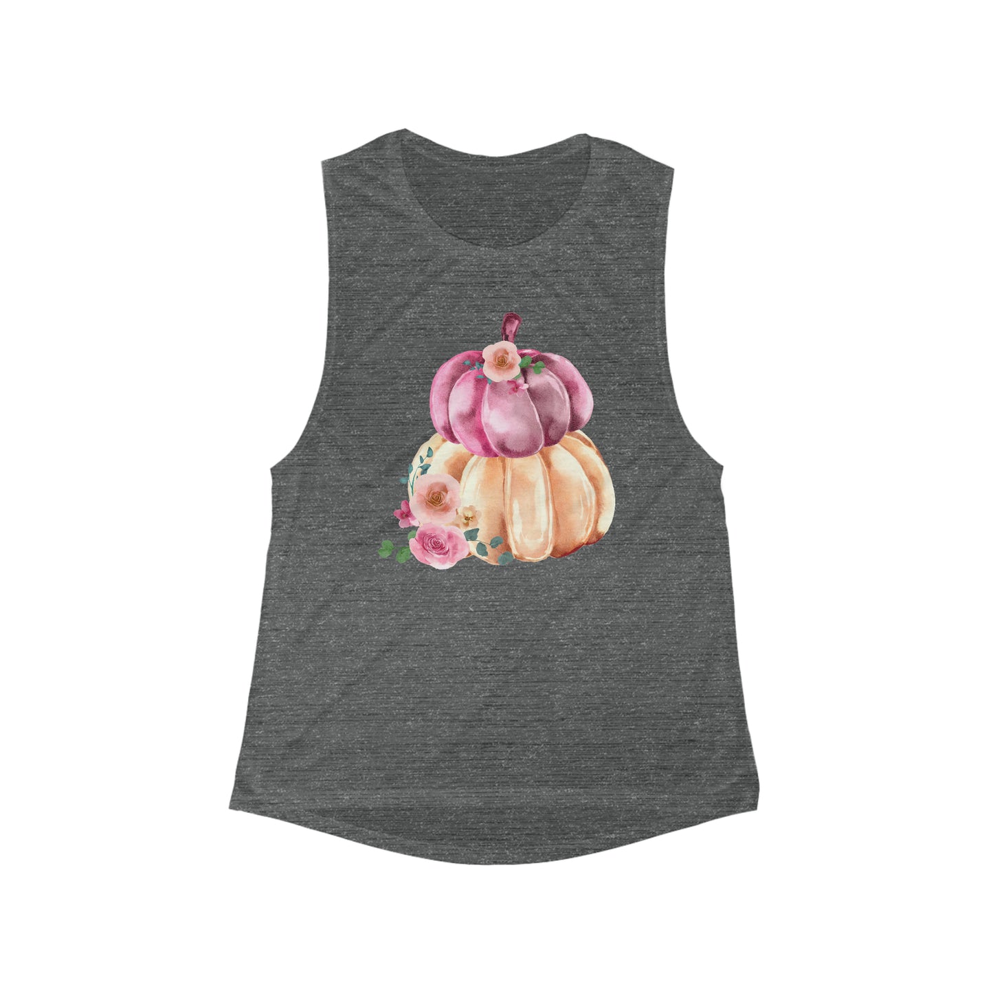 Fall Nature-Inspired Watercolor Pumpkin and Flower Women's Flowy Muscle Tank
