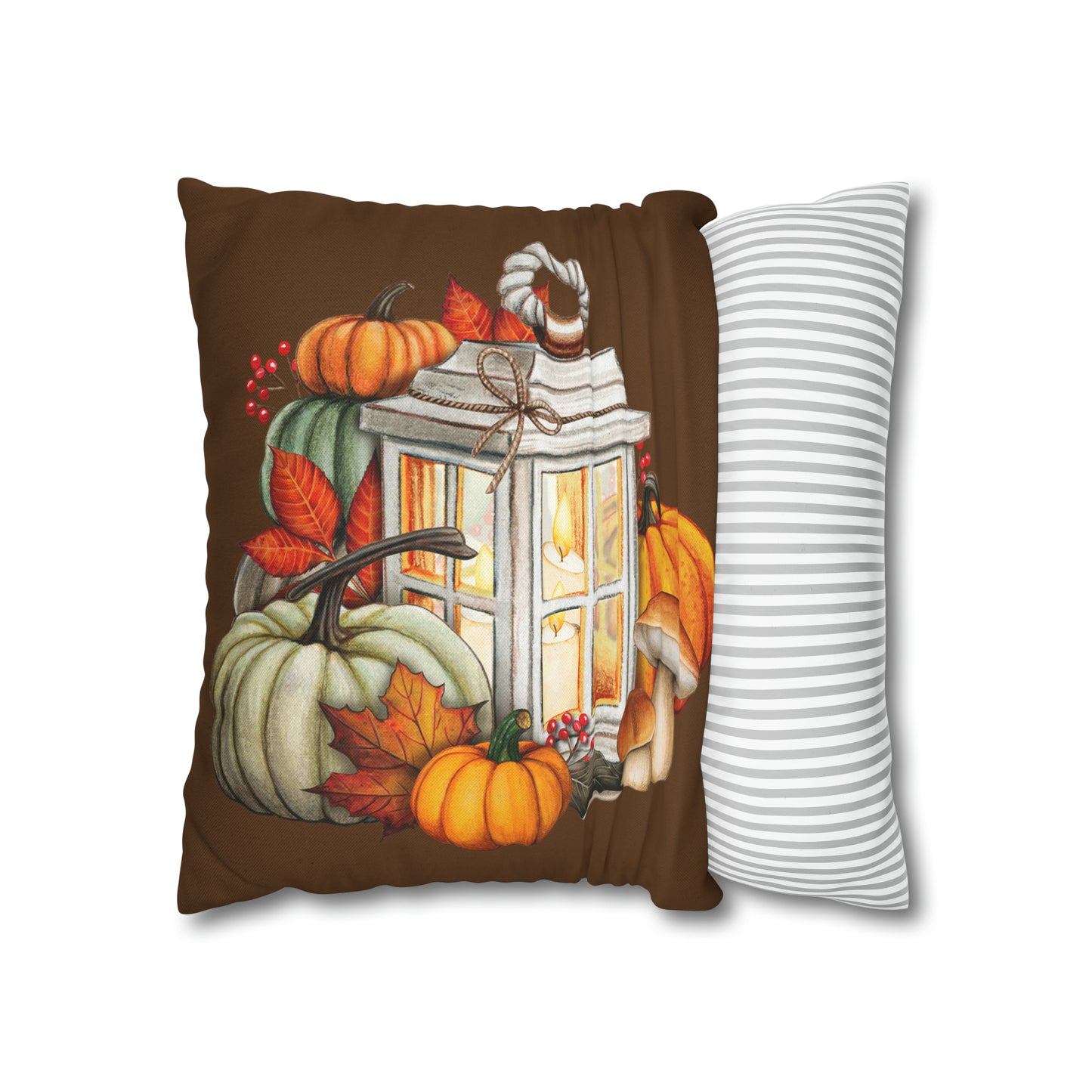 Rustic Lantern and Fall Foliage Spun Polyester Square Pillow Case