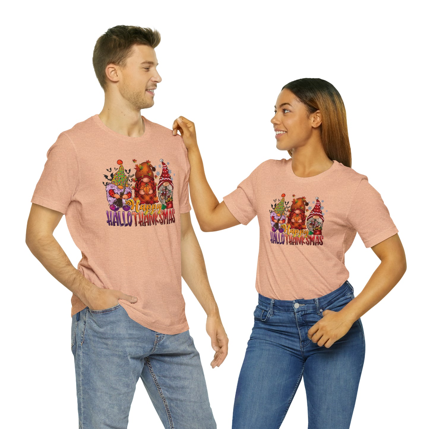 Happy HalloThanksmas Tee - Celebrate Every Season with Gnome-tastic Charm, Holiday Gift