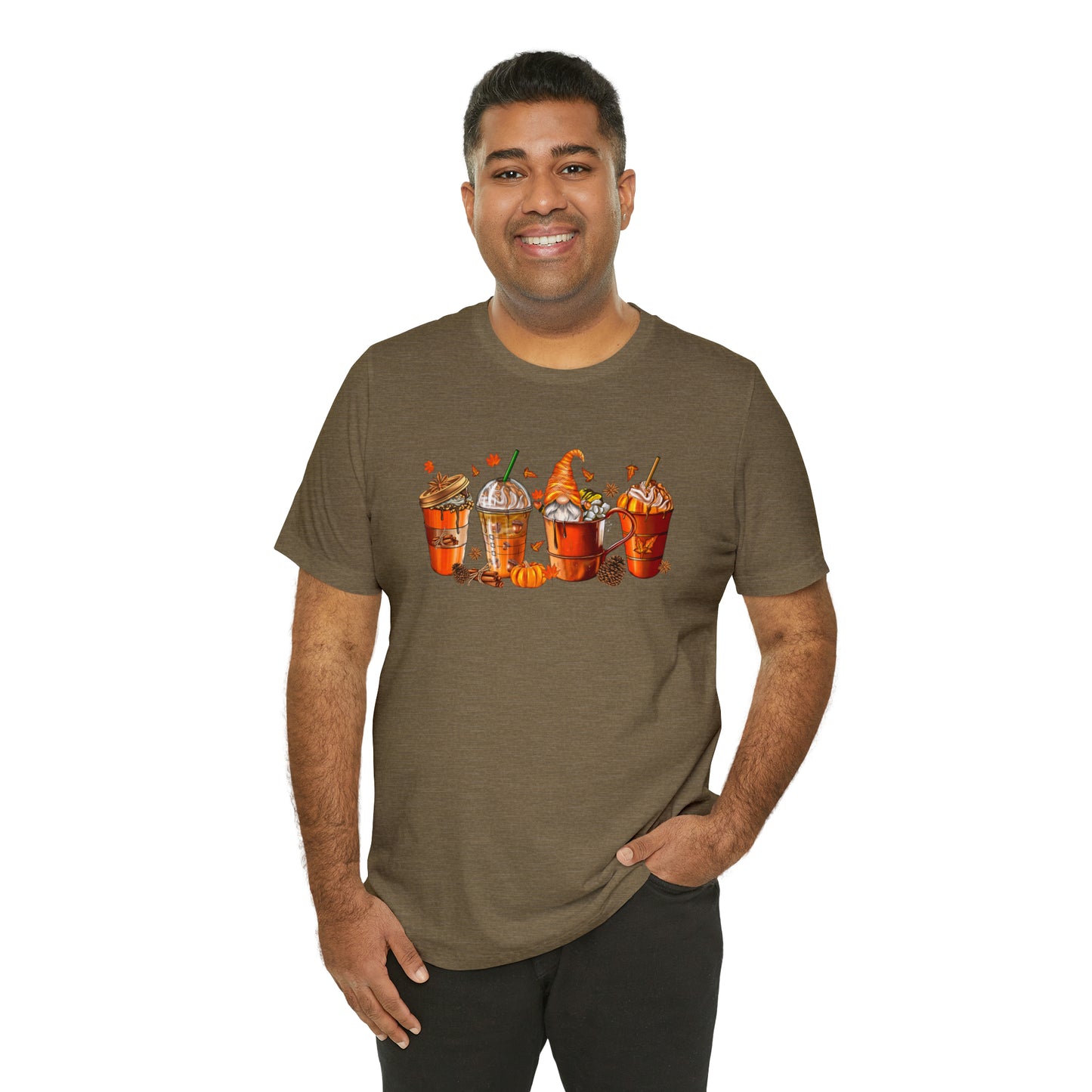 Gnomes & Gourmet Coffee Tee - Sip, Savor, and Embrace Autumn's Warmth, Holiday Tee Shirt