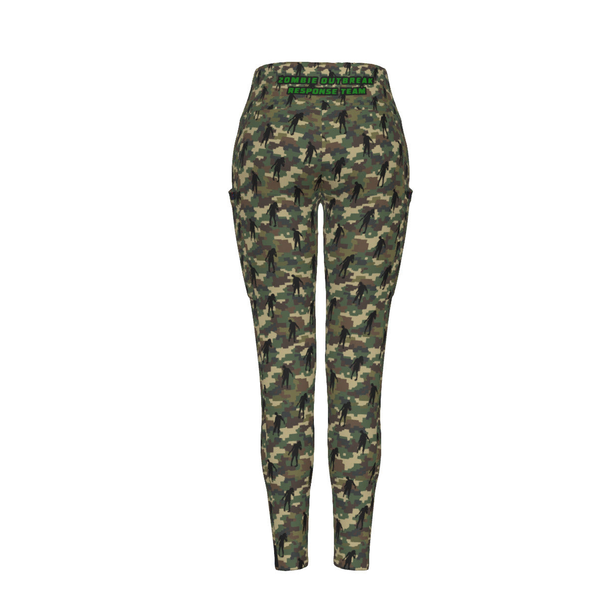 Women's High Waist Leggings / Yoga Pants With Side Pockets, camo and zombies print