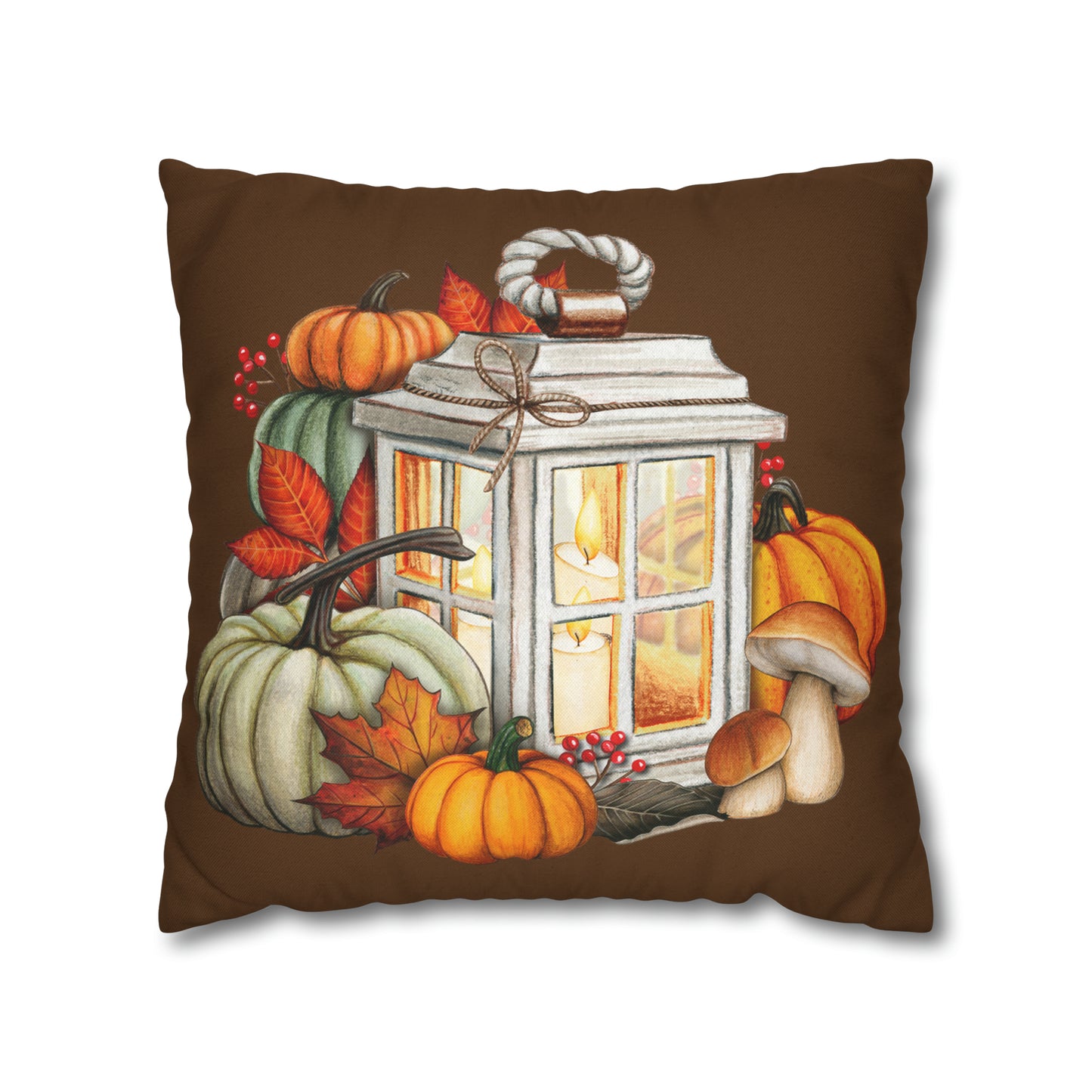 Rustic Lantern and Fall Foliage Spun Polyester Square Pillow Case