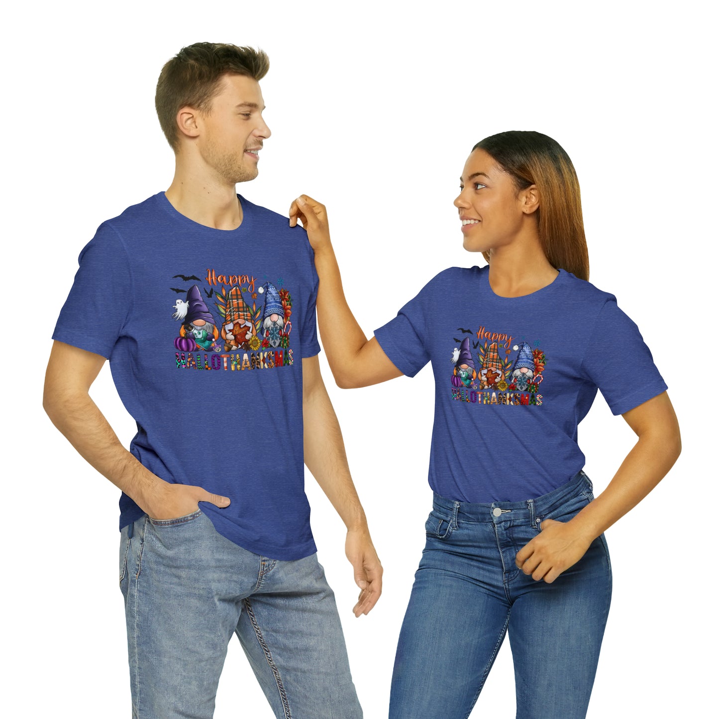 Year-Round Holiday Joy Gnome Trio Tee - Happy HALLOTHANKSMAS Celebration - Holiday Shirt