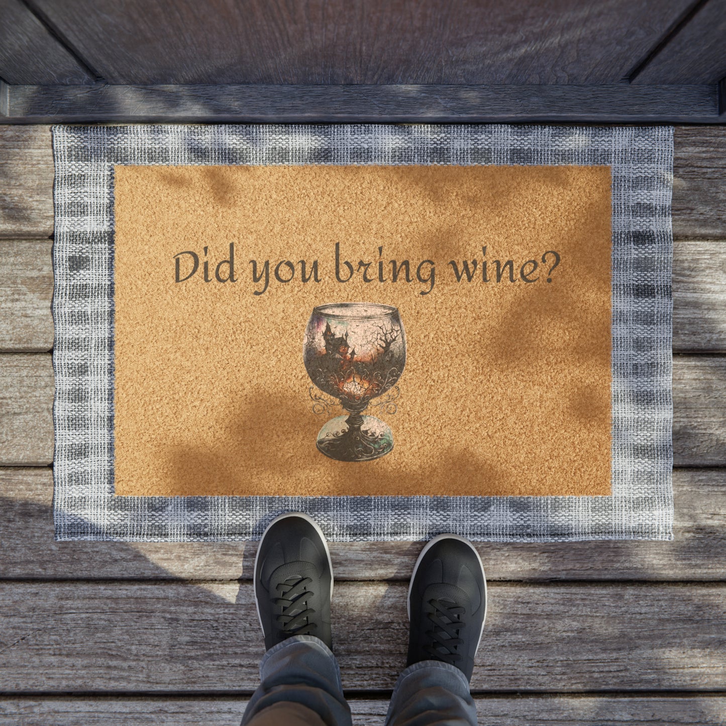 Halloween Doormat with Wine Glass - 'Did You Bring Wine?' Design