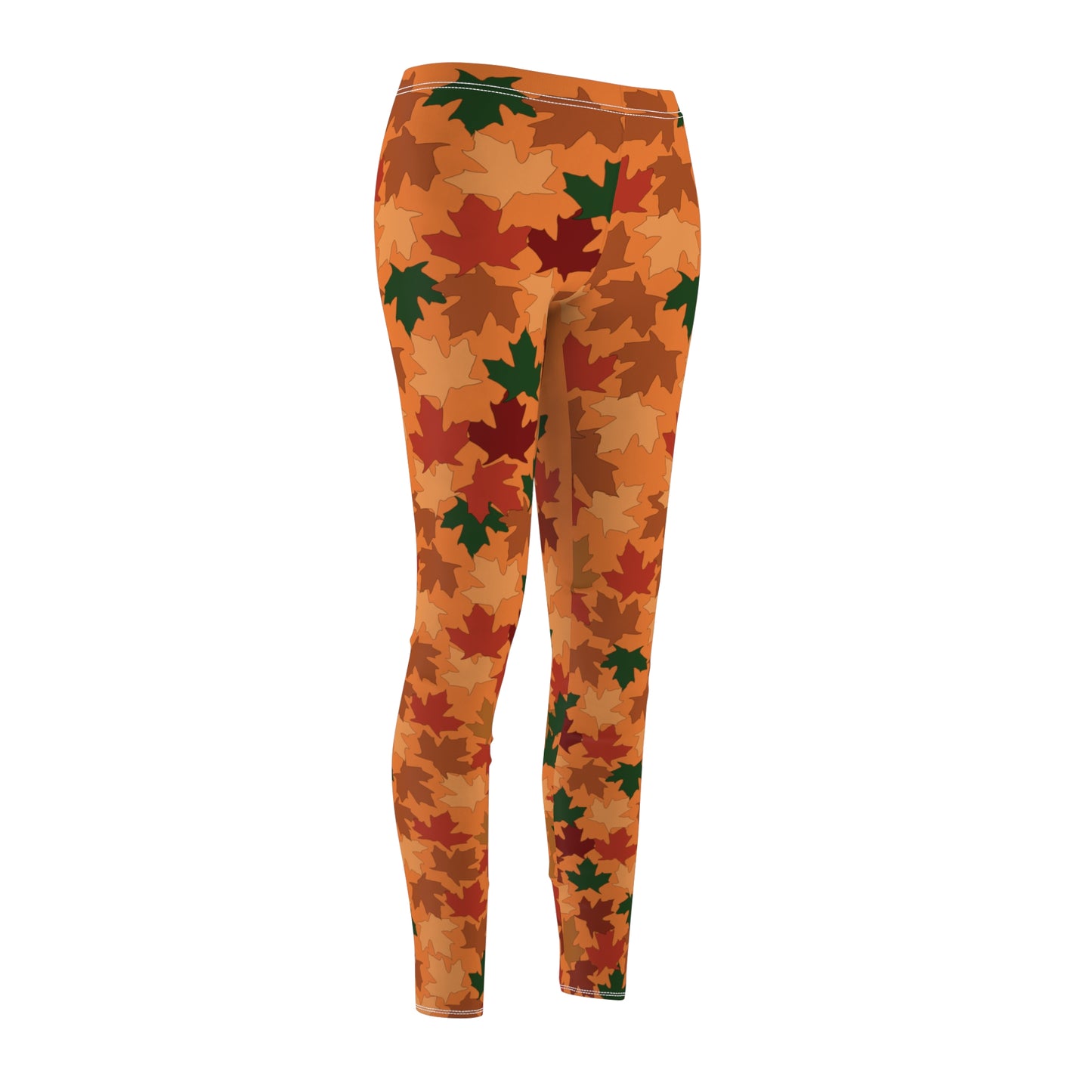 Fall Leaf Leggings for Women, orange background, warm, comfy, gift for her, gift for teacher, athleisure, Autmn season, Fall season