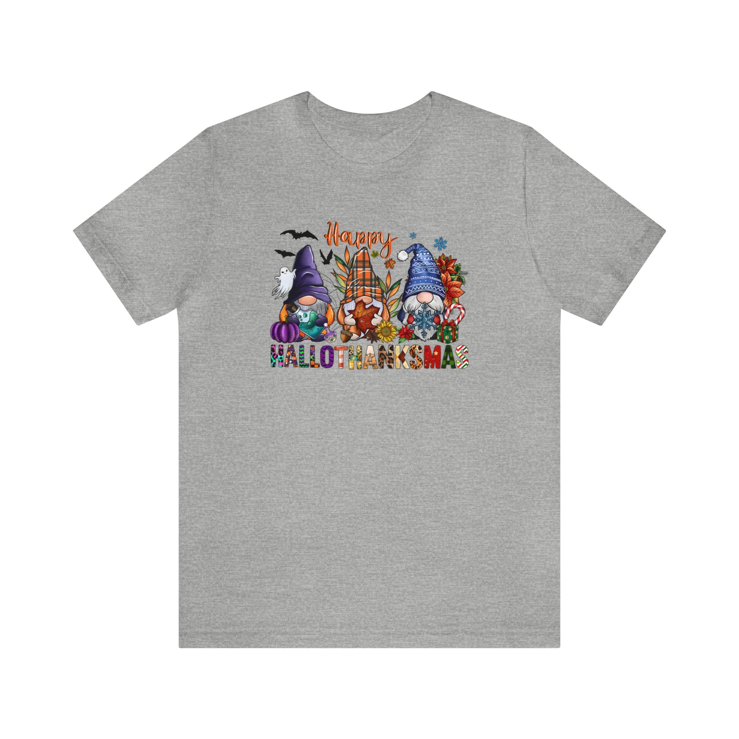 Year-Round Holiday Joy Gnome Trio Tee - Happy HALLOTHANKSMAS Celebration - Holiday Shirt