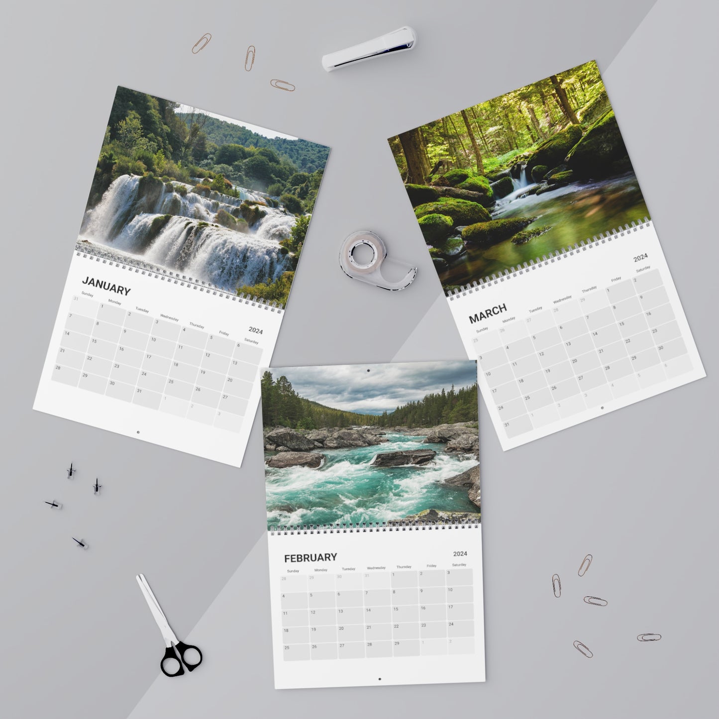 2024 Nature's Tranquility Calendar - Mountain & Forest Streams, Rivers, Rushing Waters, and Serene Moments