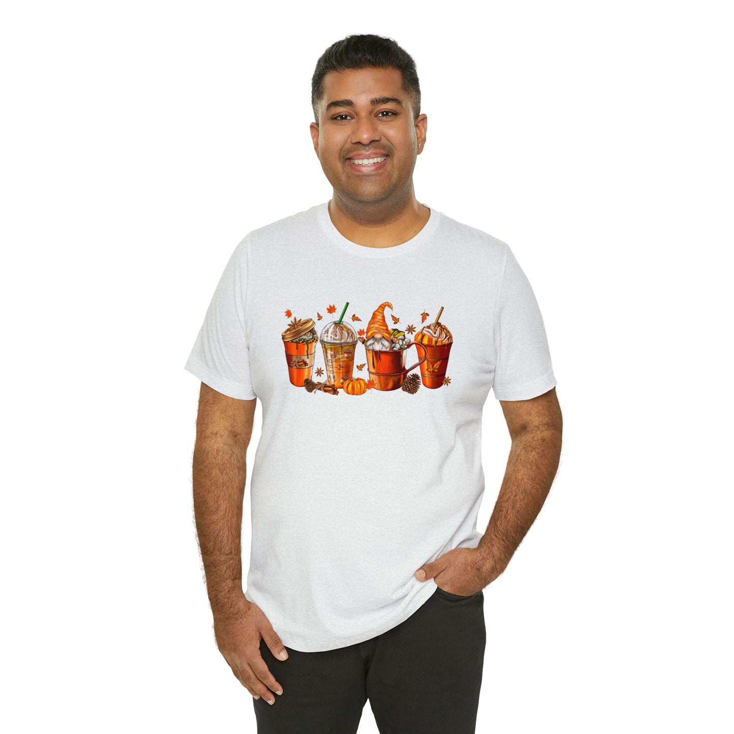 Gnomes & Gourmet Coffee Tee - Sip, Savor, and Embrace Autumn's Warmth, Holiday Tee Shirt