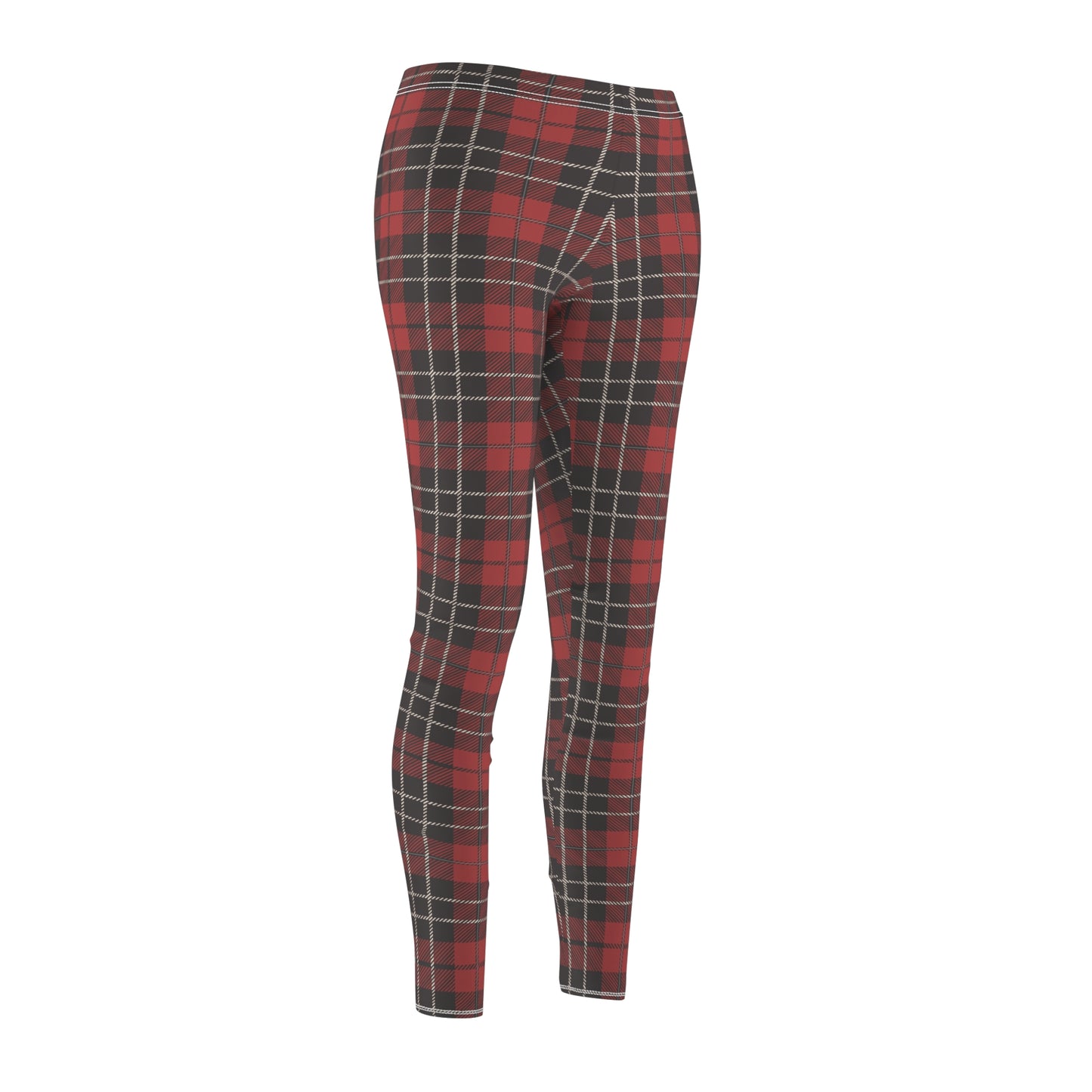Women's buffalo plaid red leggings with christmas light faux back seam, Christmas lights leggings, soft exclusive leggings, athleisure