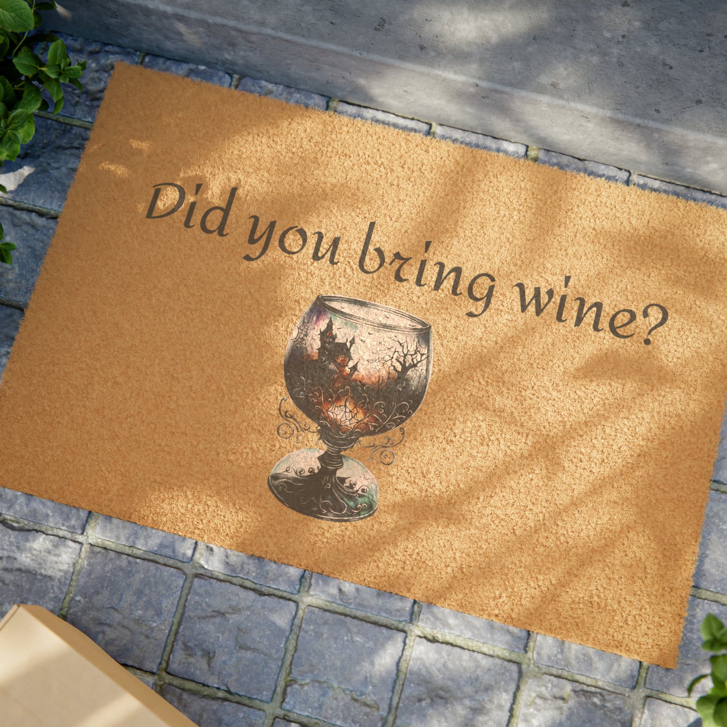 Halloween Doormat with Wine Glass - 'Did You Bring Wine?' Design