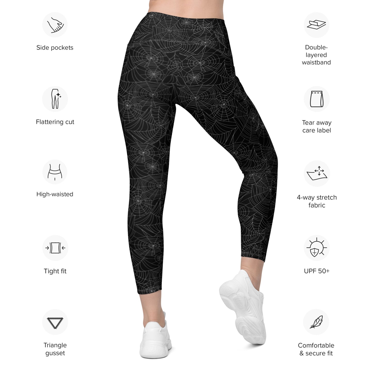 Spiderweb Leggings with pockets, high waisted, Halloween yoga pants, holiday exercise pants with pockets, pocket leggings, sizes 2xs - 6xl