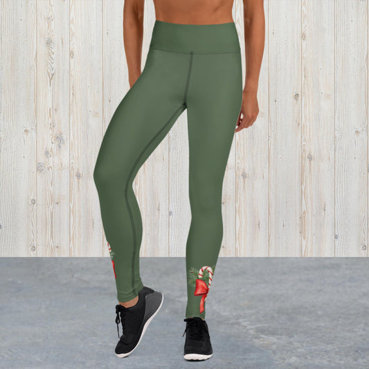 Candy Cane Bouquet Yoga Leggings in Green