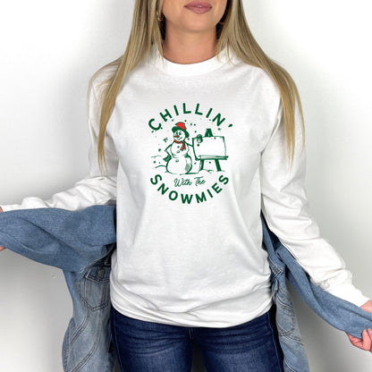 Chillin' with the Snowmies: Playful Snowman Graphic Long Sleeve Tee for Winter Fun - Ultra Cotton Long Sleeve Tee