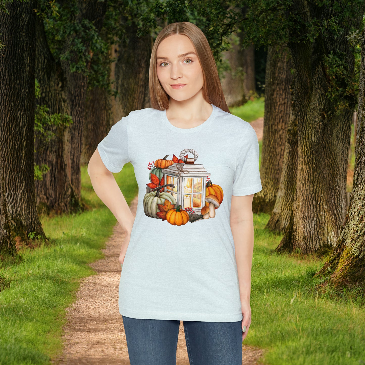 Rustic Lantern and Fall Foliage Graphic Tee: Autumn Delight, Unisex Jersey Short Sleeve Tee