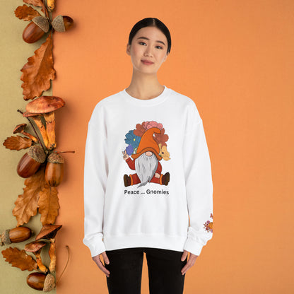 Fall-Themed Gnome Sweatshirt - Peace Gnomies - Cozy Autumn Wear, Crewneck Sweatshirt