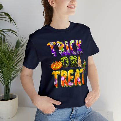 Trick or Treat Delight Halloween Tee - Jack-o'-Lantern, Spider, Witch's Hat, and Candle