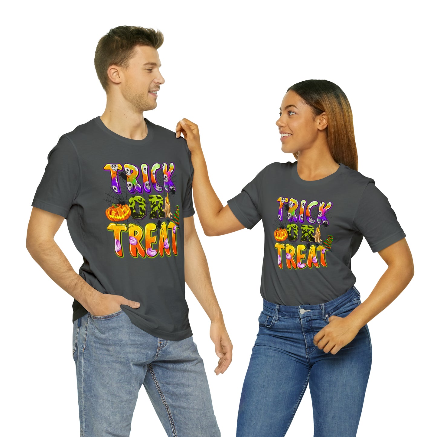 Trick or Treat Delight Halloween Tee - Jack-o'-Lantern, Spider, Witch's Hat, and Candle