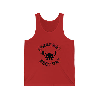 Chest Day Best Day Unisex Jersey Tank, weightlifting tank, muscle shirt, gym shirt, muscle tank, gym tank, funny weight lifting shirt