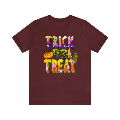 Trick or Treat Delight Halloween Tee - Jack-o'-Lantern, Spider, Witch's Hat, and Candle