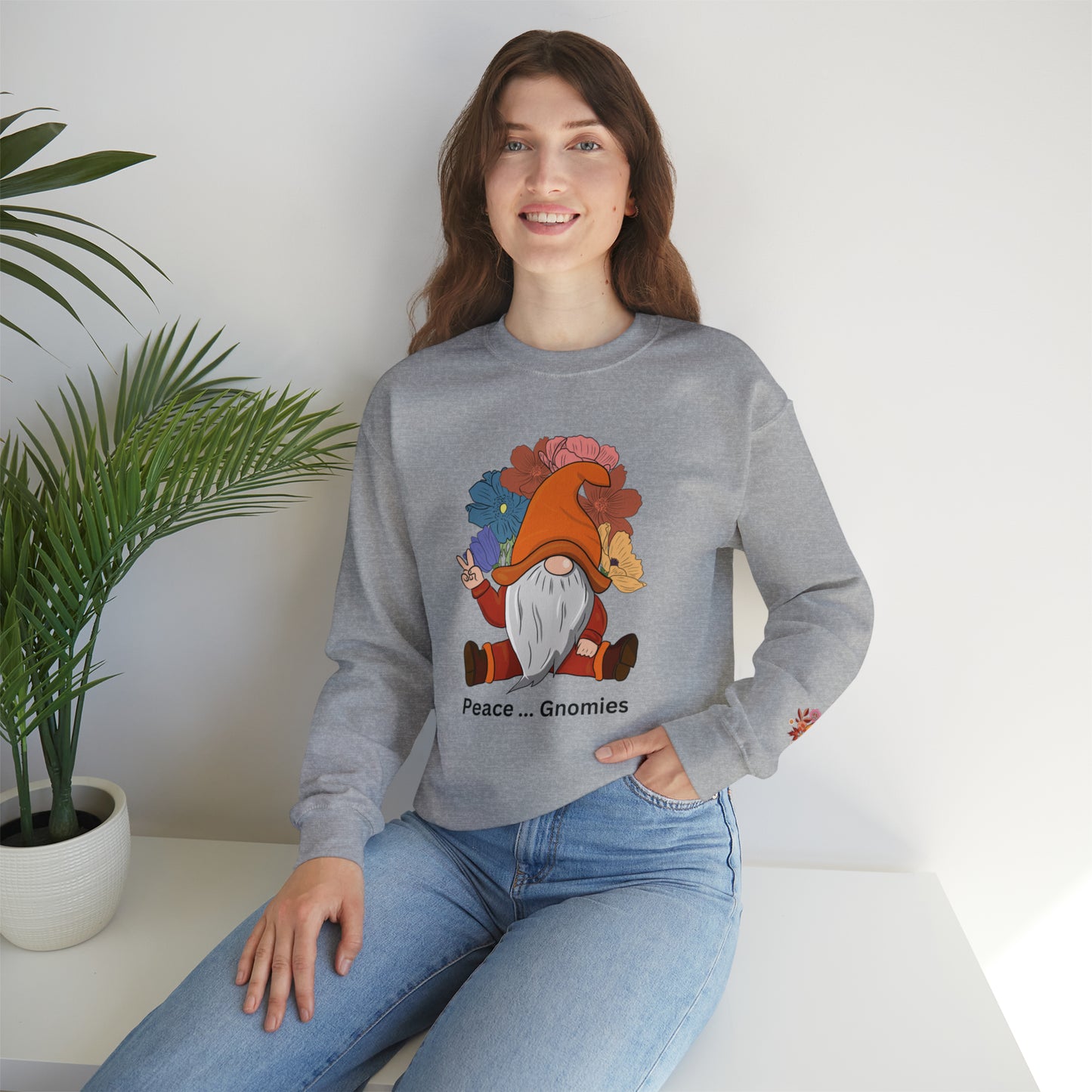 Fall-Themed Gnome Sweatshirt - Peace Gnomies - Cozy Autumn Wear, Crewneck Sweatshirt