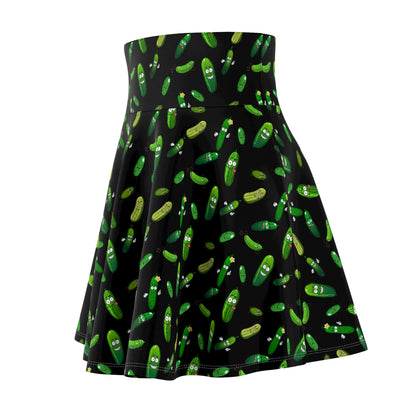 Pickle Party Delight: Black Skater Skirt with Whimsical Pickle Pattern