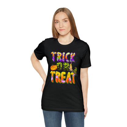 Trick or Treat Delight Halloween Tee - Jack-o'-Lantern, Spider, Witch's Hat, and Candle