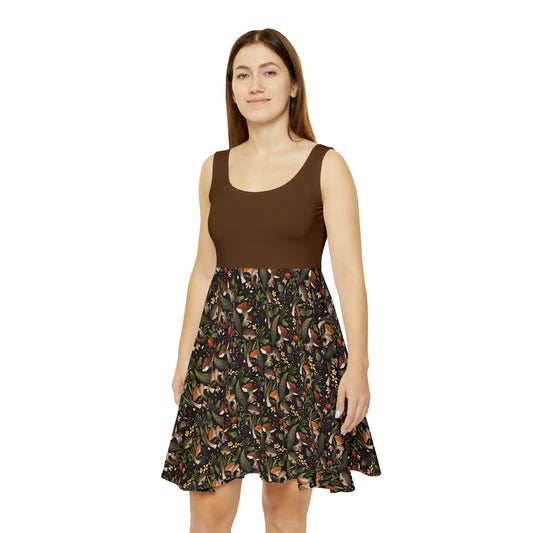 Mystical Mushroom Dreams Brown Skater Dress