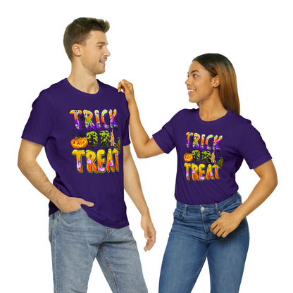 Trick or Treat Delight Halloween Tee - Jack-o'-Lantern, Spider, Witch's Hat, and Candle