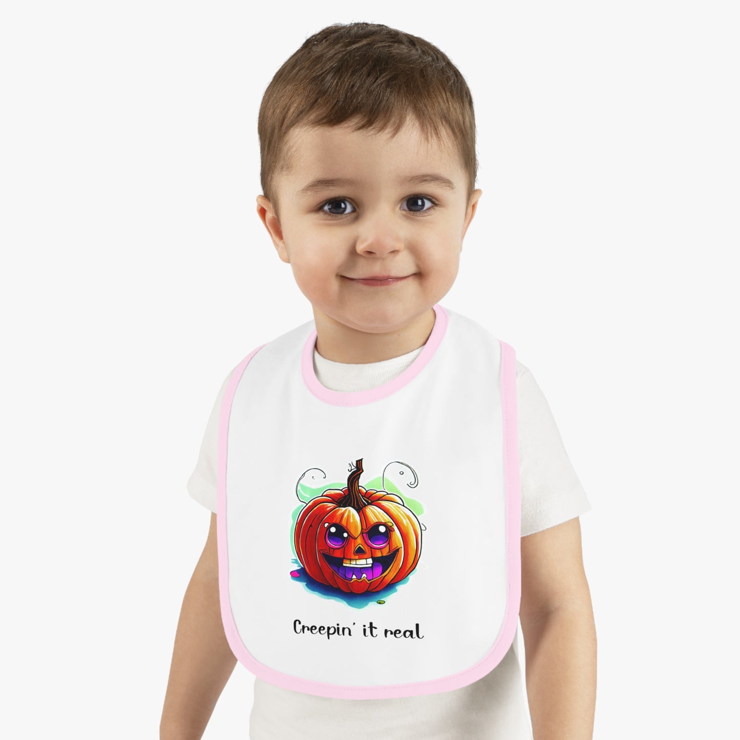 Creepin' It Real - Baby Contrast Trim Jersey Bib, Halloween Bib, Halloween Baby Gift, Baby Shower