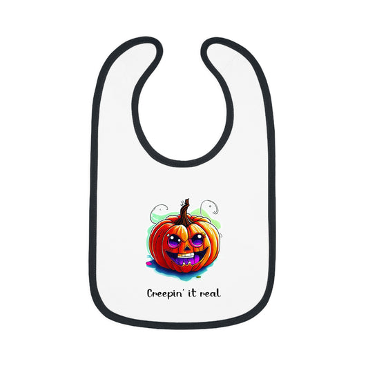 Creepin' It Real - Baby Contrast Trim Jersey Bib, Halloween Bib, Halloween Baby Gift, Baby Shower