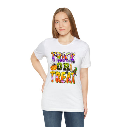 Trick or Treat Delight Halloween Tee - Jack-o'-Lantern, Spider, Witch's Hat, and Candle