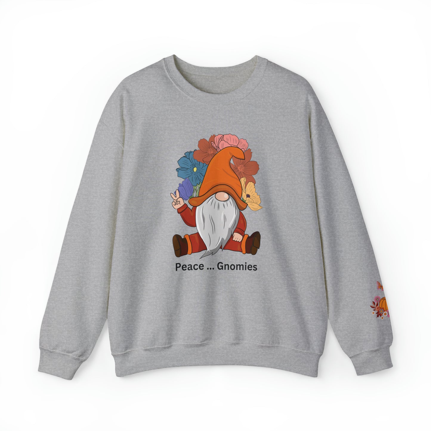 Fall-Themed Gnome Sweatshirt - Peace Gnomies - Cozy Autumn Wear, Crewneck Sweatshirt