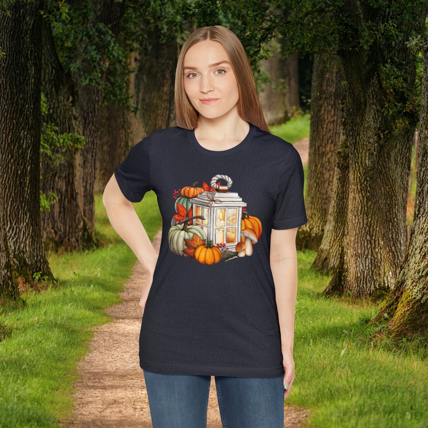 Rustic Lantern and Fall Foliage Graphic Tee: Autumn Delight, Unisex Jersey Short Sleeve Tee