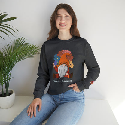 Fall-Themed Gnome Sweatshirt - Peace Gnomies - Cozy Autumn Wear, Crewneck Sweatshirt